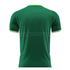 เสื้อฟุตบอลสีเขียวเข้ม ลายเรียบ แต่งขอบสีเขียวมะนาว ชุดกีฬา ระบายเหงื่อได้ดี เสื้อฟุตบอล 100% โพลีเอสเตอร์ คอวี - Product Image 2