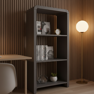3-Shelf Eco-Friendly Modern Dark Grey Rubber Wood MDF Oak Veneer Bookcase <b>Storage</b> Shelving Unit Home Furniture - Product Image 3