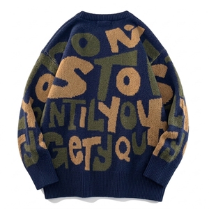 Pull tricoté personnalisé pour homme, col rond, coupe ample, manches longues, style streetwear américain, décontracté, automne-hiver, vente en gros usine - Product Image 4