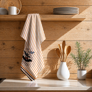 Serviettes de cuisine écologiques 100% coton avec un magnifique design brodé, séchage rapide, à prix avantageux - Product Image 1