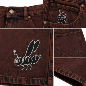 Men’s Vintage Acid Wash Denim Jorts Loose Fit Embroidered Knee Length Baggy Jean Shorts Streetwear Fashion Custom Logo OEM - Product Image 6