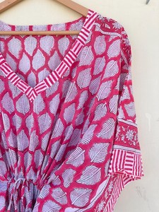 Bata Kimono con Estampado de Dibujos Animados para Mujer, 100% Algodón, Camisón de Verano Hecho a Mano, Cuello en V, Cintura Elástica, Largo Completo/Hasta la Rodilla - Product Image 4