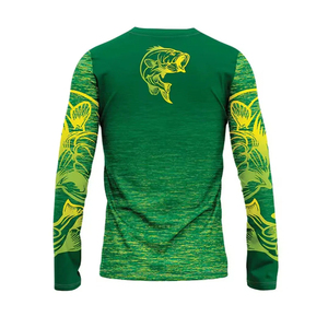 เสื้อตกปลาแขนยาวแบบยูนิเซ็กซ์ โพลีเอสเตอร์ 100% พิมพ์ลายกรีนเบส โลโก้ด้านหน้า ป้องกันรังสียูวี UPF 50 สำหรับกิจกรรมกลางแจ้ง - Product Image 3