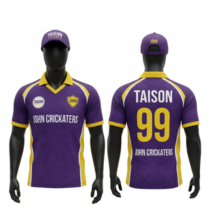 Maillot de cricket pour hommes 160 GSM en tissu polyester respirant, bleu et orange avec empiècements latéraux contrastants, logo d'équipe personnalisé par sublimation - Product Image 3