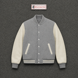 Veste universitaire en laine grise personnalisée avec manches contrastées blanches, veste de baseball classique pour hommes et femmes, vente en gros CollegeFit - Product Image 5