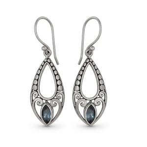 Pendientes Finos Facetados de Topacio Azul Natural en Plata de Ley 925 BER-25, Joyería India Personalizada OEM ODM de Marca Privada para Mujer - Product Image 1
