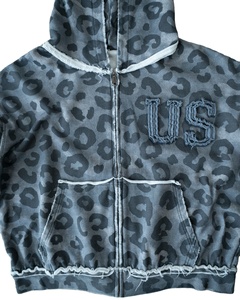 New Trending Cheetah <b>Print</b> Zip Up <b>Hoodie</b> Boxy Fit Zipper Distressed Applique Cheetah <b>Leopard</b> <b>Print</b> Zipper Hoodies Unisex - Product Image 1