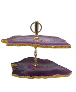 Porte-gâteau élégant en pierre d'agate naturelle polie, support de service d'amour moderne fait à la main étanche pour les événements spéciaux, les fêtes à la maison - Product Image 4