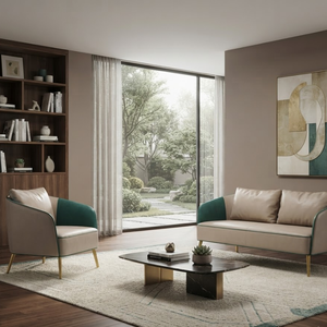 Ensemble de canapés scandinaves modernes et luxueux en tissu avec canapé trois places rembourré et fauteuil d'appoint, structure en bois de chêne américain massif - Product Image 1
