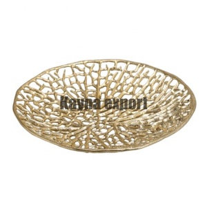 Lujo oro metal hermosa flor multicolor frutero artesanía alta calidad latón metal decorativo 22K oro plateado cuenco - Product Image 3