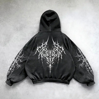 Sweat à capuche noir surdimensionné style gothique Y2K 2026 |   Pull-over en coton 100% avec imprimé graphique |   Vêtements de rue unisexes pour l'hiver OEM