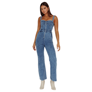 Combinaison en jean boutonnée pour femme, fermeture éclair, tenue décontractée d'été, fabrication en usine - Product Image 3