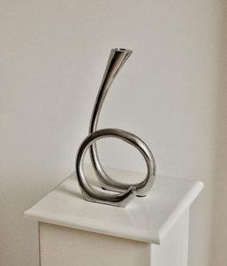 Modern Abstract Swirl <b>Silver</b> Candle Holder 2-Arm Sculptural Loop Taper <b>Candlestick</b> Stand for Dining Table & Living Room Decor - Product Image 1