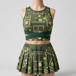 Women Pickleball Two Piece Set drawstring Skort And Racerback Top With X Strap and built in bra breathable sublimated courtwear - Product Image 1