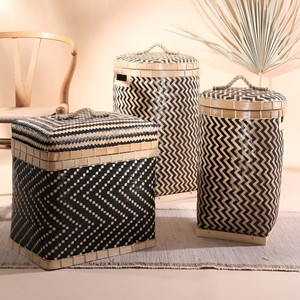 Bamboo lidded basket set excellent quality natural laundry <b>bin</b> <b>bedroom</b> bathroom storage <b>bins</b> - Product Image 1