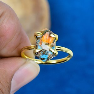 Handmade Spiny Blue Oyster Copper Turquoise Hexagon Shape Gemstone 18k Gold Micron Over 925 Sterling <b>Silver</b> - Product Image 2