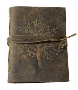 Carnet artisanal en cuir 100% naturel, papier de coton fait main, motif Arbre de Vie, couverture avant embossée - Product Image 1