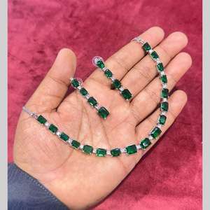 Conjunto de collar de diamantes americanos Chapado en plata 11151686GR-Elegante joyería fina - Product Image 1