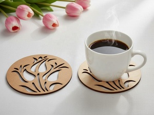Posavasos de Madera Maciza con Corte Láser de Flor de Tulipán, Hecho a Mano, Resistente al Calor, Protector de Mesa, Portavasos para Café, Té, Regalo Floral - Product Image 2