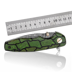 Couteau pliant en acier Damas, pointe tombante, manche en Micarta vert-noir anti-traces, couteau de poche EDC, lame de 18,5 cm, bouton de pouce - Product Image 5