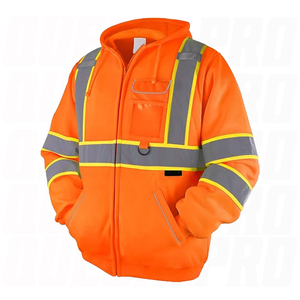 Men's High Visibility Reflective <b>Fleece</b> Hoodie <b>Work</b> Jacket Windproof Zipper Closure Safety Wear Autumn Regular Fit - Product Image 5