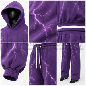 Conjunto de Sudadera con Capucha y Pantalones Deportivos para Mujer, Personalizado con Estampado de Rayos Púrpura, Sudadera Holgada, Pantalones Deportivos de Pierna Ancha, Ropa Deportiva Urbana - Product Image 6