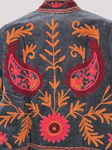 Hand Embroidered Floral Velvet Jacket Mandarin Collar Full Sleeve Autumn Women'<b>s</b> Plus Size Elegant Style - Product Image 4