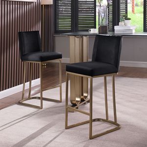 Woker mobili moderni in velluto tessuto sgabelli da Bar Set 2 26 \ "altezza bancone oro spazzolato indietro sedie da pranzo imbottite nere per - Product Image 1