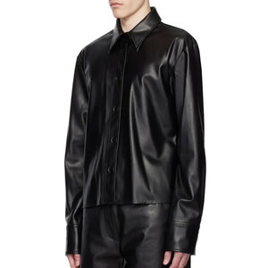 Men's <b>Black</b> Satin <b>Dress</b> Shirt Full Sleeve Turn-<b>down</b> Collar Solid Color Autumn Wear Normcore Minimalist Style - Product Image 4