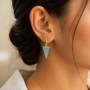 Gold Electroplated Blue Mohave Copper Turquoise Triangle Dangle <b>Earrings</b> Handmade Geometric Elegant Drop <b>Earring</b> Fashion Jewelry - Product Image 3