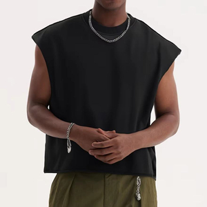 Débardeur Sport Baggy Personnalisé à Bords Bruts, T-shirt Sans Manches Oversize Streetwear, Chemises Courtes Boxy Sans Manches Unisexe - Product Image 3