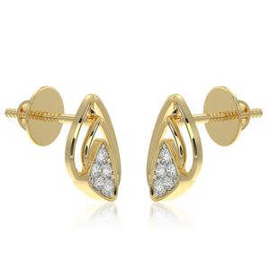 Boucles d'oreilles clous en or jaune avec diamants de laboratoire double goutte d'eau et grappe triangulaire - Product Image 3