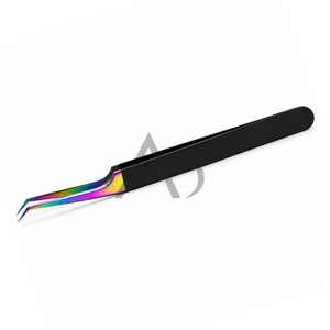 45 Degree Black <b>Rainbow</b> Lash Extension Tweezer Stainless Steel Customized Logo Printing Beauty Instrument OEM - Product Image 4