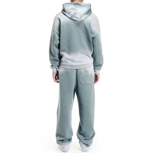 Conjunto de Sudadera con Capucha y Pantalones Deportivos Gris Claro, Estilo Vintage, Dos Piezas, Oversize, Ropa Deportiva Urbana para Hombre - Product Image 2