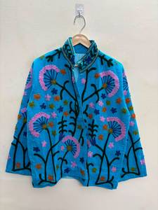 Wholesale Handmade Suzani Embroidered <b>Velvet</b> Reversible Cotton Lining <b>Jacket</b> for Women Bohemian Floral Winter Fashion Outerwear - Product Image 1