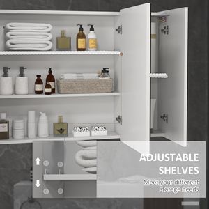 Armadietto a specchio da bagno con ricarica USB con ripiano regolabile 35.5 "W X 25.5" H portaoggetti bianco - Product Image 6