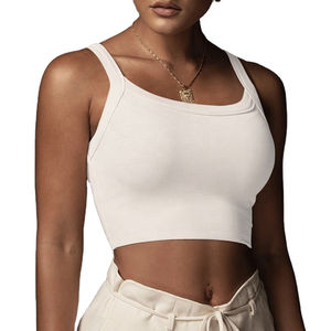 Tops cortos de tirantes acanalados transpirables personalizados al por mayor para mujer, ropa deportiva sexy sin mangas para gimnasio y entrenamiento - Product Image 1