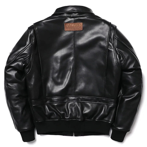 Veste en cuir véritable pour homme en peau de mouton 2026 avec patchs brodés, col rabattable, fermeture éclair, style motard - Product Image 2