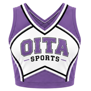 Haut court de cheerleading sans manches pour femme, col en V, blanc et noir, pour performance athlétique, uniforme d'équipe de cheerleading, compétition - Product Image 1