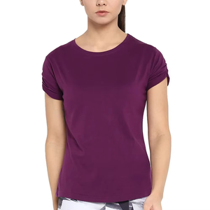 Camiseta de Manga Corta con Cuello Redondo Morada para Mujer, Estilo Urbano, Corte Regular, Color Sólido, Informal, de Algodón Jersey Transpirable, para Todas las Temporadas - Product Image 1
