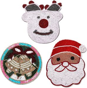 Christmas Village Hand <b>Beaded</b> Round <b>Placemat</b> Decorative Table Mat Holiday Dining Table Setting Home Party Decor - Product Image 5