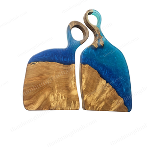 ถาดไม้ทรงสี่เหลี่ยมพร้อมลายเรซิ่นสีฟ้าครามและที่วางแก้ว - Product Image 4