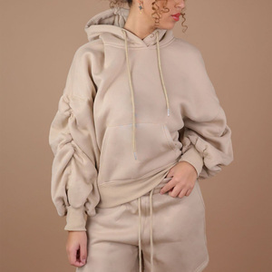 Conjunto de Sudadera con Capucha y Pantalones Cortos Oversize para Mujer, de Color Liso, de Algodón Afelpado, Dos Piezas, Ropa Casual para Estar en Casa, Diseño de Hombros Caídos - Product Image 3