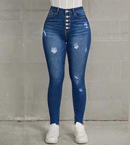 Jeans de mezclilla casuales de cintura media y pierna recta para mujer, elásticos y lavables, venta al por mayor, primavera 2026 - Product Image 3