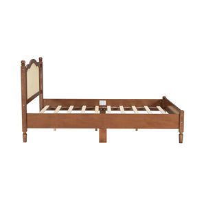 Cadre de lit vintage Queen Size avec lattes en bois de noyer et tête de lit en rotin naturel – Arrivée prévue - Product Image 5
