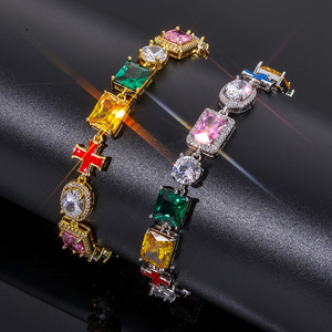 Bracelet croix hip-hop pour homme en moissanite, bracelet à maillons multicolores sertis de pierres précieuses, bijou de luxe tendance, cadeau de festival - Product Image 5