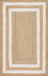 Tapis en jute tissé à la main à poils ras avec bordure blanche, tapis d'intérieur écologique - Product Image 3