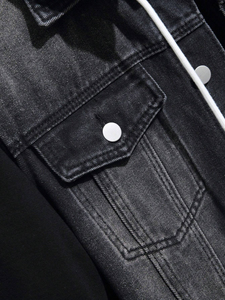 <b>Men's</b> Black Denim <b>Jacket</b> Hood Regular Fit Button <b>Fly</b> Casual Style Solid Pattern Breathable Eco-Friendly Polyester Cotton Fabric - Product Image 4