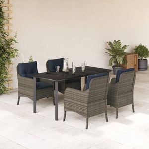 Set da pranzo Patio in Rattan grigio 5 pezzi con cuscini eleganti Set da giardino - Product Image 1