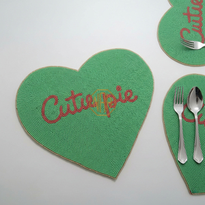 Luxury Handmade <b>Beaded</b> Satin Fabric Heart-Shaped Colorful Pattern Table <b>Placemats</b> Decorative Dining Mats Bulk Export for Hotel - Product Image 3